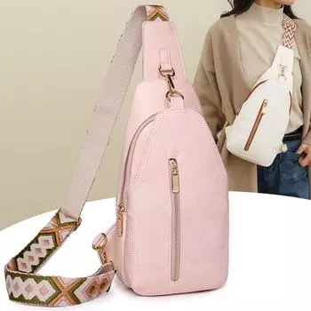 Кожаная нагрудная сумка через плечо, однотонная женская сумка через плечо коричневый