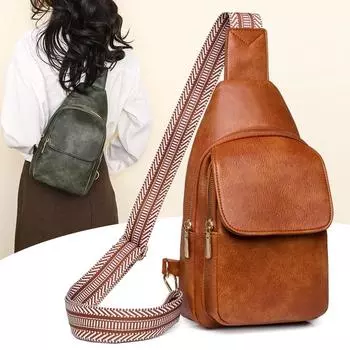 Кожаная нагрудная сумка, однотонная женская сумка через плечо, дорожная сумка коричневый