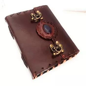 Кожаная натуральная ручная работа, настоящий винтажный блокнот охотника, милый художественный кожаный дневник, дневник с тиснением камня и 2 металлическими замками c-Lock 7 x 5 in коричневый