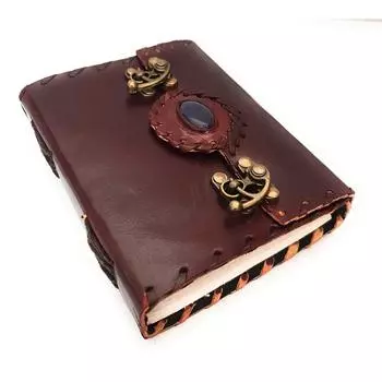 Кожаная натуральная ручная работа, настоящий винтажный блокнот охотника, милый художественный кожаный дневник, дневник с тиснением камня и 2 металлическими замками c-Lock 7 x 5 in коричневый
