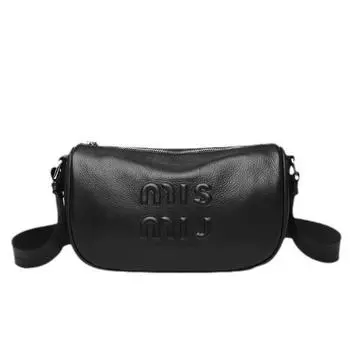 Кожаная Нишевая Высококачественная женская сумка с тисненым логотипом Сумка через плечо в стиле ретро Простая сумка-мессенджер чёрный