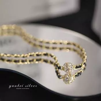 Кожаная обмотка в винтажном стиле с бриллиантовым магнитным ожерельем на присоске, французская нишевая дизайнерская цепочка на ключицу 8#