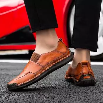 Кожаная обувь больших размеров, мужская кожаная мужская кожаная обувь с мягкой подошвой, винтажная повседневная кожаная обувь в британском стиле 38 чёрный
