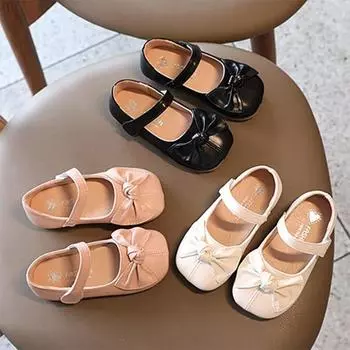 Кожаная обувь для девочек, детская обувь на плоской подошве с бантиком, туфли Мэри Джейн для больших детей, детская обувь принцессы, белые, черные одиночные туфли для малышей 27 бежевый