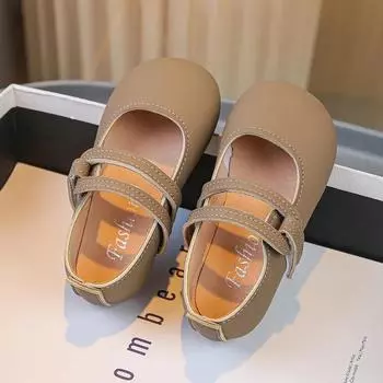 Кожаная обувь для девочек, детская повседневная обувь на плоской подошве, мягкая мода 2024 года, весна-лето, новые модельные туфли, детская школьная обувь 21-30, противоскользящая 21 бежевый