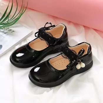 Кожаная обувь для девочек, модные туфли принцессы на весну и осень, корейская версия, детская обувь на мягкой подошве для выступлений студентов среднего и старшего возраста 26 чёрный