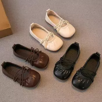 Кожаная обувь для девочек, новая детская обувь весной и осенью, туфли принцессы для маленьких девочек, туфли-бобы на мягкой подошве, тренд детской обуви 23 чёрный