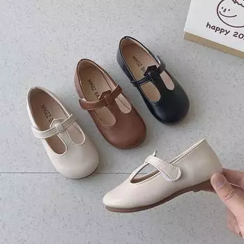 Кожаная обувь для девочек, новая весенняя детская обувь, туфли принцессы Т-образной формы, легкая и дышащая обувь для девочек, туфли-бобы на мягкой подошве 21 коричневый