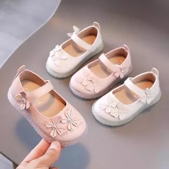 Кожаная обувь для девочек, новая весенняя обувь принцессы с жемчужной вышивкой для маленьких девочек, дышащая обувь на мягкой подошве, детская обувь 21 розовый