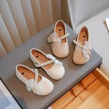 Кожаная обувь для девочек, новые весенне-осенние туфли для маленьких девочек с жемчугом, модные детские туфли принцессы на мягкой подошве для маленьких девочек 23 белый
