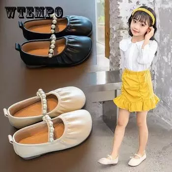 Кожаная обувь для девочек. Туфли принцессы для маленьких девочек. Весенне-осенние детские туфли на мягкой подошве. 22 чёрный