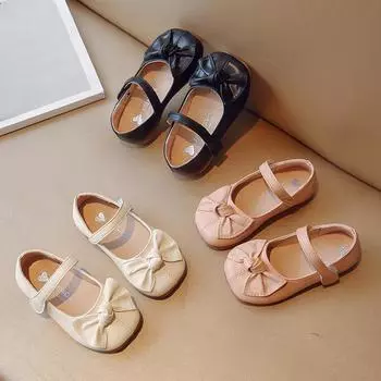 Кожаная обувь для девочек, туфли принцессы с бантом, однотонная детская обувь на мягкой подошве 23