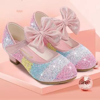 Кожаная обувь для девочек «TWINFLAMES», туфли принцессы, детская обувь, туфли принцессы с мягкими подошвами и круглым носком на высоком каблуке, туфли принцессы с кристаллами, одинарные туфли 26 чёрный