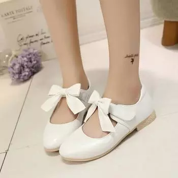 Кожаная обувь для девочек, весна-осень 2024, кожаная обувь для девочек, обувь принцессы на маленьком высоком каблуке для средних и больших детей с бантом 26 15.8cm золотой