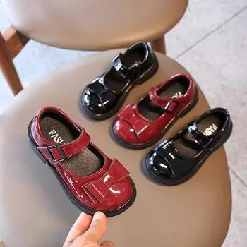 Кожаная обувь для маленьких детей, детская обувь с Т-образным ремешком, обувь принцессы на платформе с резьбой для девочек, осенняя обувь для мальчиков с пряжкой 33 чёрный