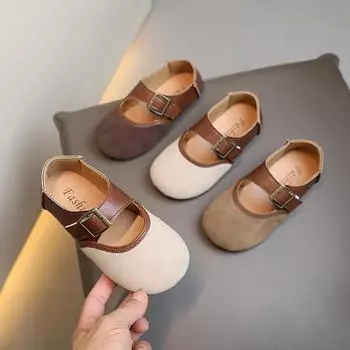 Кожаная обувь для маленьких девочек, модная принцесса, милая малышка, ретро, винтажная детская обувь на плоской подошве, весна-осень 2024, классическая повседневная обувь 21-30 21 бежевый