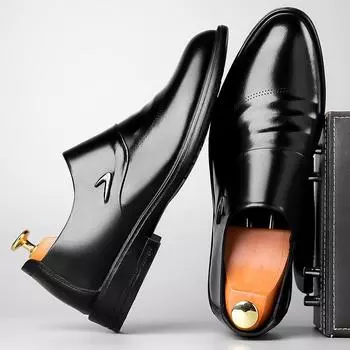 Кожаная обувь для мужчин. Мужская кожаная обувь в британском стиле с острым носком из воловьей кожи. Деловая мужская кожаная обувь. 37