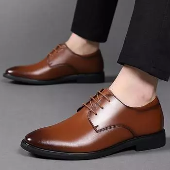 Кожаная обувь для мужчин. Мужская свадебная обувь для жениха в британском стиле. Острая деловая мужская обувь из воловьей кожи с острым носком. 37