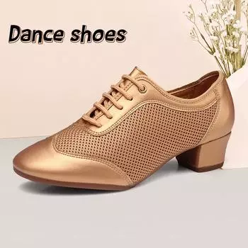 Кожаная обувь для современных танцев, женская танцевальная обувь для вальса, танго, джаза, повседневная обувь на низком каблуке с резиновой подошвой 34 бронзовый