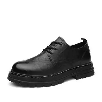 Кожаная обувь, мужская новая деловая официальная одежда, нескользящие туфли-броги на платформе со шнуровкой, рабочая нескользящая дышащая повседневная обувь 38 чёрный