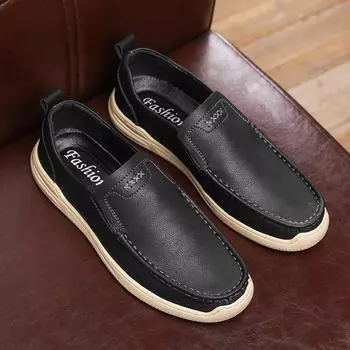 Кожаная обувь, мужская осенняя новая повседневная деловая обувь без шнуровки, настоящие кожаные лоферы, туфли в британском стиле на мягкой подошве 38 чёрный