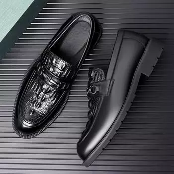 Кожаная обувь, мужская осенняя новая трендовая повседневная деловая дышащая обувь, кожаная нескользящая свадебная обувь на мягкой подошве, мужская обувь для свадебного платья 38 чёрный