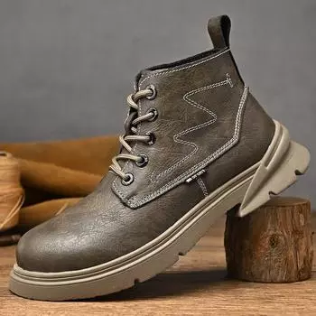 Кожаная обувь. Мужские ботинки-мартины. Одинарные ботинки. Толстая подошва. 38