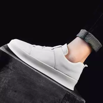 Кожаная Обувь Мужские Кроссовки Ins Модные Мужские Белые Туфли Прохладный Уличный Молодой Человек 39 белый