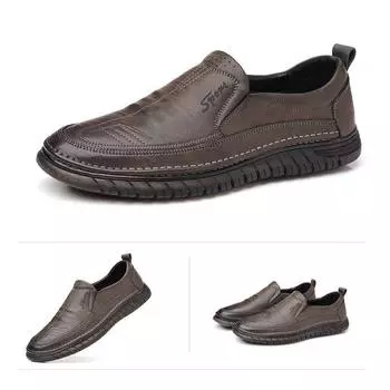 Кожаная обувь, мужские уличные дышащие мужские лоферы, повседневная кожаная мужская обувь, мокасины на плоской подошве, обувь 38 чёрный