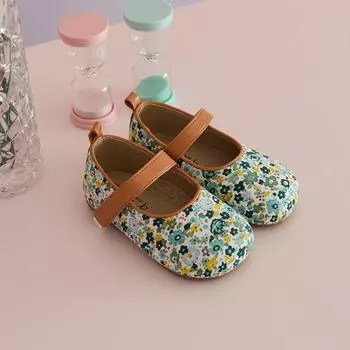 Кожаная обувь на плоской подошве с цветком для девочек Baby Jam, бежевый-BB399 130