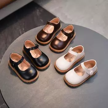 Кожаная обувь, повседневная обувь на мягкой подошве для мальчиков и девочек, однотонные детские однотонные туфли, туфли в горошек 23