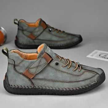 Кожаная обувь ручной работы для мужчин, уличная легкая нескользящая прогулочная повседневная обувь, мужские лоферы без шнуровки большого размера для вождения 48 чёрный