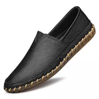 Кожаная обувь ручной работы. Мужская повседневная обувь. Удобные мужские лоферы. Мокасины. Мужская обувь на плоской подошве. 38 чёрный