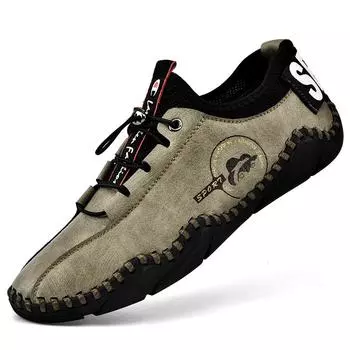 Кожаная обувь ручной работы, мужские лоферы, повседневная мужская обувь из спилка, удобная прогулочная обувь для вождения, мокасины, мужская обувь на плоской подошве 38 хаки