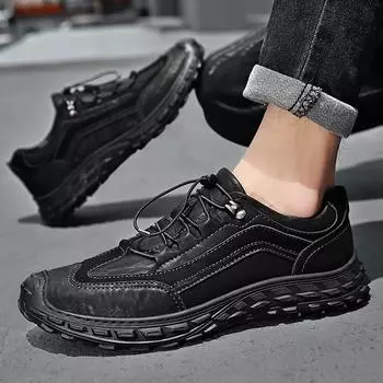 Кожаная обувь в британском стиле, кожаные мужские повседневные одинарные туфли, обувь ручной работы, сшитая повседневная кожаная обувь, уличная модная мужская обувь на плоской подошве 38 чёрный