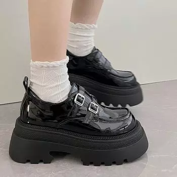 Кожаная обувь в британском стиле. Новые весенние и летние лоферы. Черные тонкие туфли в стиле ретро. 35