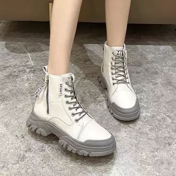 Кожаная обувь, женские высокие кроссовки, модная женская обувь, крутая уличная обувь для молодых женщин 35 серый