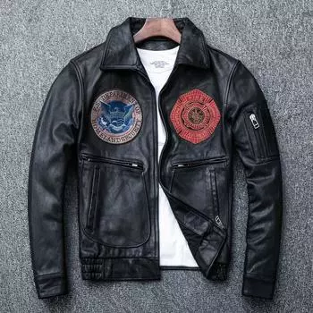 Кожаная одежда цвета хаки локомотив, винтажная стирка, старая куртка из овчины, мужской летный костюм S