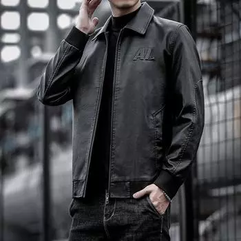 Кожаная одежда мужская весна и осень новый тренд плюс толстый плюс размер толстый искусственная кожа повседневная куртка модная искусственная кожа куртка M