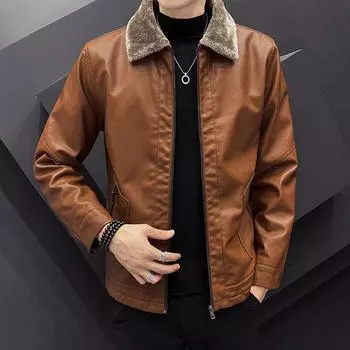 Кожаная одежда, мужские молодежные мужские лацканы с плюшевыми и толстыми кожаными куртками для зимы, теплые меховые воротники, тренд мотоциклетной одежды 4XL