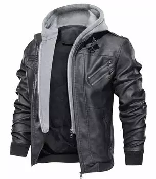 Кожаная парка, водоотталкивающая, мотоциклетная куртка, защита от холода, кожаный джемпер с капюшоном, рабочая куртка с карманами, кожаная куртка PU, холодный серый цвет