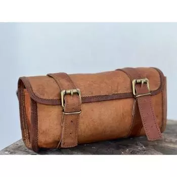 Кожаная передняя вилка мотоцикла, багажник, седельная сумка для хранения, боковая сумка для инструментов 5 x 10 x 4 in коричневый