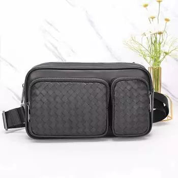 Кожаная плетеная многофункциональная сумка на грудь, косая сумка через плечо, легкий роскошный рюкзак через плечо 29x10x17 чёрный