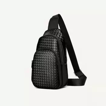 Кожаная плетеная нагрудная сумка, повседневная сумка через плечо, большая вместимость, модный спортивный рюкзак 31x18x8 чёрный
