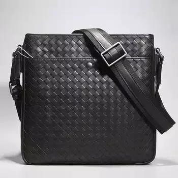 Кожаная плетеная сумка через плечо, стильная сумка через плечо, повседневная сумка-мессенджер 27x27x5.5 чёрный