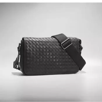 Кожаная плетеная универсальная сумка через плечо на одно плечо, модная и повседневная сумка почтальона, модная деловая сумка 24x17x7 чёрный