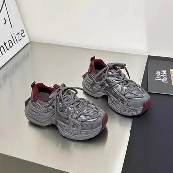 Кожаная подошва из присоски из пленки, папины туфли женские, осень 2024, новые спортивные туфли на плоской подошве, ретро женская обувь, повседневные туфли на платформе для женщин 35 серый