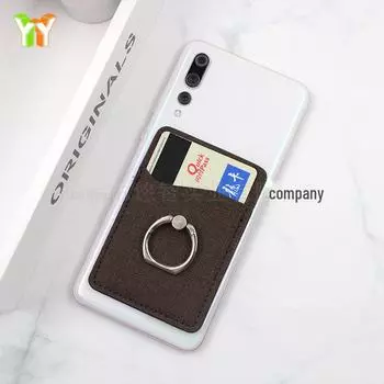 Кожаная подставка для телефона с кольцом на палец, карманом для карт и опорой — портативная наклейка на заднюю панель серый