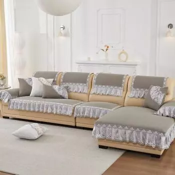 Кожаная подушка для дивана, универсальная для всех сезонов, нескользящая и дышащая, чехол для дивана в европейском стиле в минималистском стиле, тканевый чехол для спинки 55*55cm+Skirt15cm