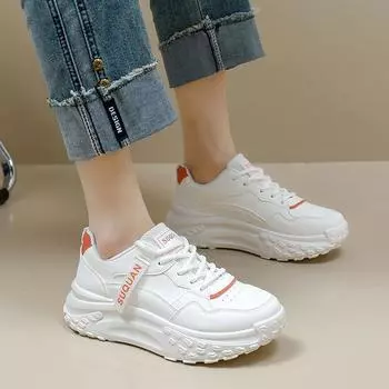 Кожаная поверхность Низкие папины туфли женские осенние новые дышащие студенческие спортивные увеличивающие рост досуг 35 белый